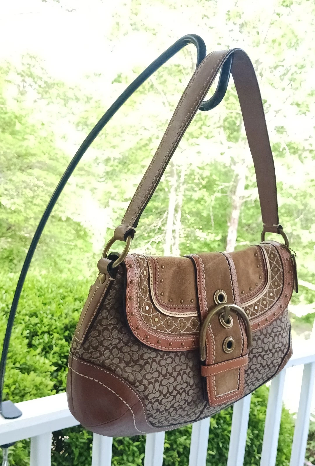 Borsa Coach MEDIUM Vintage Y2K Soho F11517 Beige Firma C Tela Patchwork Hobo