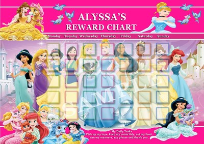 Personalised Disney Princess Reward Chart 4 Magnet Strips Star Stickers Ebay