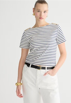 J.Crew Mariner Cloth Short Sleeve Shirt Gold Buttons Nautical Breton Stripe XXS