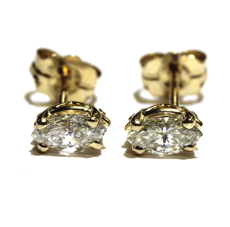 GIA New 14k yellow gold .43ct marquise oval diamond earrings Natural studs