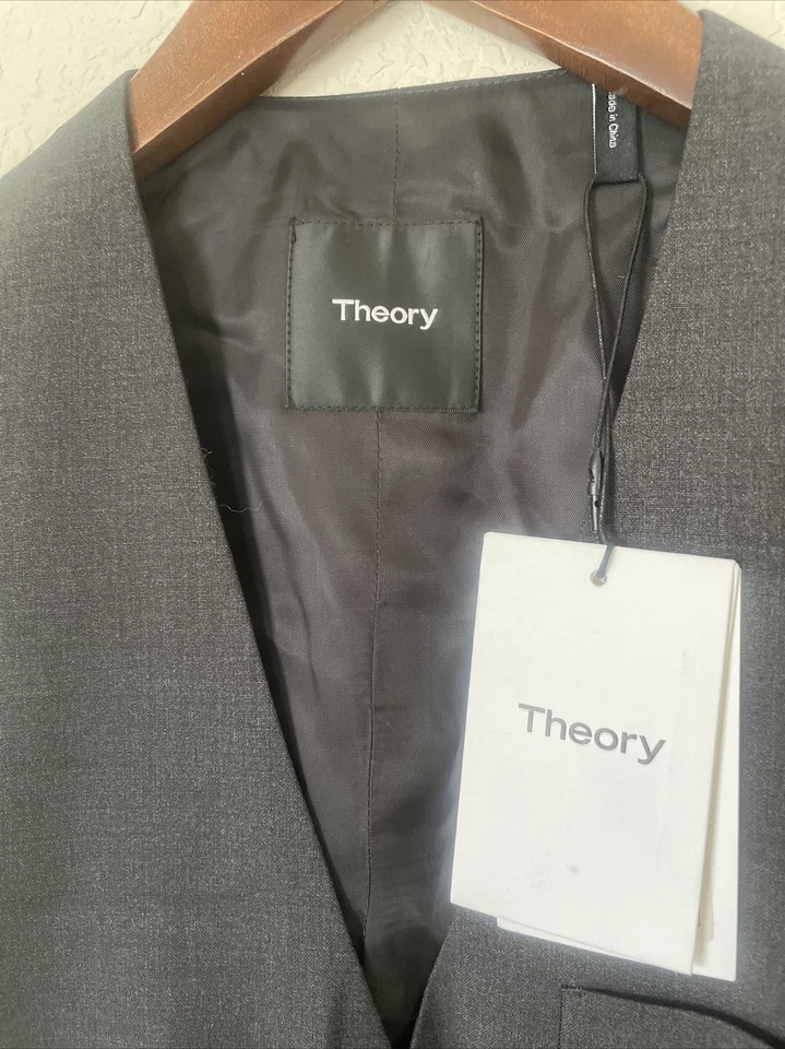 THEORY Mens Wool Vest Sz 36 Waistcoat Cinch-Back Formal Charcoal $225 NWT - Image 2 of 4