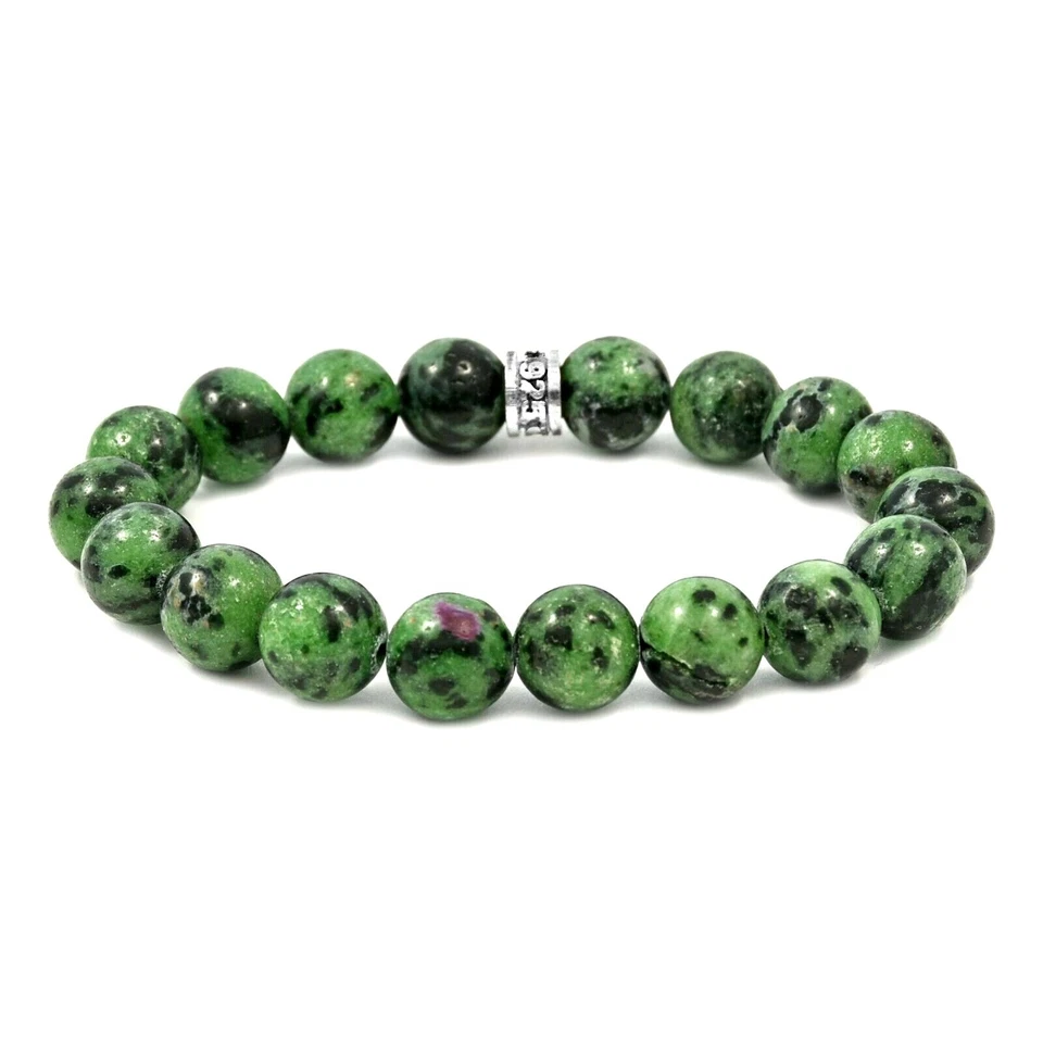 NOV9M 26.00ct Ruby Zoisite 10mm Beads & 925 Sterling Silver Stretch Bracelet 7" - Image 3 of 4