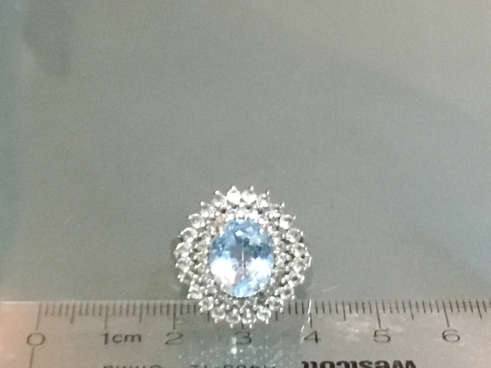 Juego de topacio azul cielo y circonitas blancas en plata 925 S talla 7 chapado en rodio❤️ Foto 2 de 3