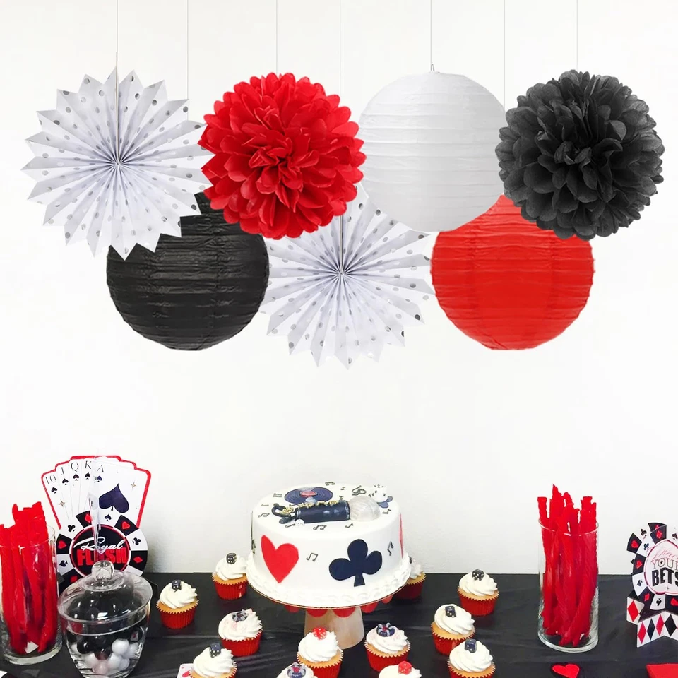 Rojo-Negro Blanco Fiesta-Decoraciones Papel-Flores Linternas - 20 PIEZAS Halloween Ti... Foto 3 de 4