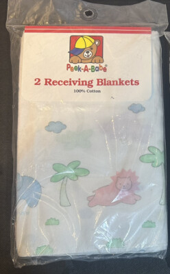 VTG Baby Receiving Blanket 2 Pack Cuddle Time Bunnies Bears Bedtime 30 x40'' New