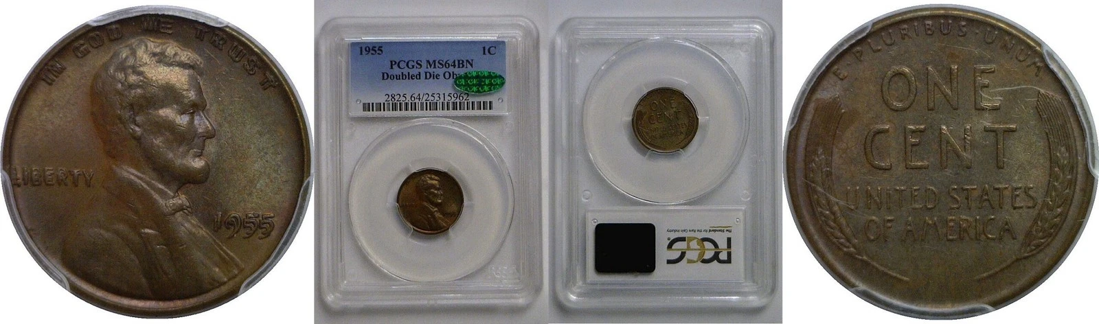 1955 Doubled Die Obverse   PCGS MS-64 BN  CAC