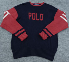Vintage Polo Ralph Lauren Sweater Spring 1992 Stadium Men Spellout Knit Crewneck