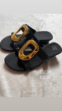 Women’s Black Slip-On Flat Sandals Gold Buckle Synthetic UK 4.5 EU 38
