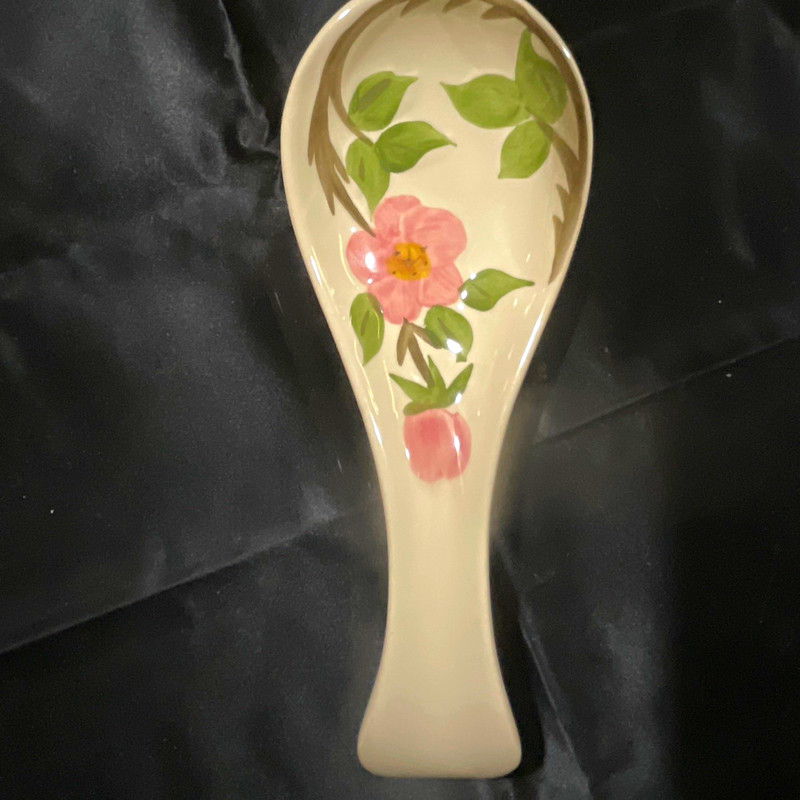 Franciscan Desert Rose Ceramic Spoon Rest Floral White Pink Green, MW/DS Safe