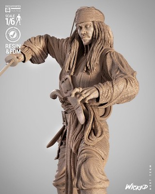 Captain Jack Sparrow 3D Printed Figure, Unpainted Pirate Model Kit