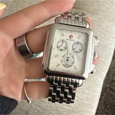 MICHELE Deco Women s 33mm Rectangle Quartz Ch...