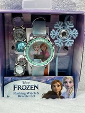 Disney Frozen Elsa Anna Flashing Kids Watch Bracelet Set Light New