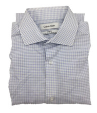 Calvin Klein Men's Slim-Fit Stretch Dress Shirt, Blue, Sz-15 32/33