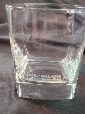  Vintage Etched Glass KEEP WALKING JOHNNIE WALKER Square Base Rocks Glass