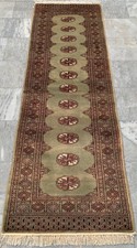 Vintage Afghan Runner: Hand-Knotted Bokhara Wool Hallway Rug 2x7 ft