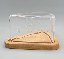 Denizli Glass Covered Wedge Shaped Cheese Keeper Plate Tray