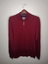 Club Room Men's Wool Blend 1/4 Zip Sweater Large Maroon Preppy Golf Knit T