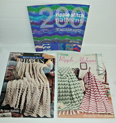 Lot 3 Ripple Crochet books Afghan stitch 200+ blocks patterns some knit