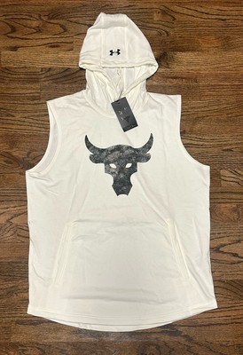 Under Armour Project Rock Sleeveless White Hoodie 1367108 130) Men s Sz L