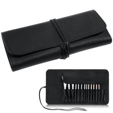 Makeup Brush Case Travel Roll Up Holder Organizer Pouch Cosmetic Bag Leather