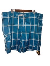 OP Mens Swim Shorts Drawstring Turquoise Blue Checked Trunks Size XL 42-44
