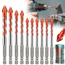 10x Masonry Concrete Drill Bit Set 1/4"Hex Shank Four-Blade Cross for Tile Glass