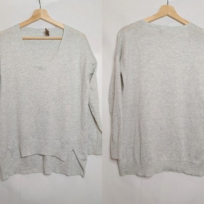 Kerisma VNeck Long Sleeve Sweater Light Marled Gray Wool Blend Small Medium