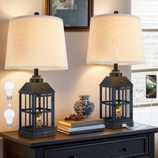 Lovlast 25 Farmhouse Table Lamps For Living Room Black Lamps Set Of 2 Usb Port