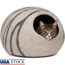Eco Friendly Cat Cave Bed Wool Felted Pet Hideaway Indoor Sleeping Space New