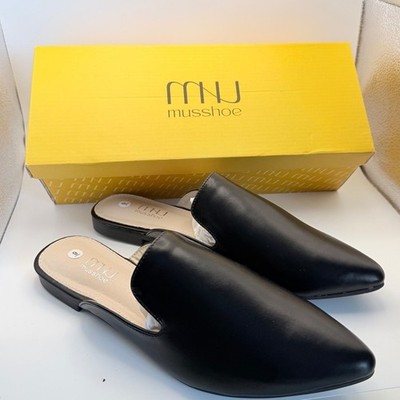 NEW Women's MUSSHOE Black Mule Loafers Slip On Casual Pointed Toe SZ 9