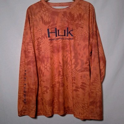 T-shirt Manches Longues Huk Pour Homme, Taille 2XL, Orange, Motif Kryptek, 100% Polyester, Pêche