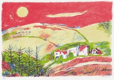 ENRICO PAULUCCI " PAESAGGIO NELLE LANGHE, 1978"  Litografia, foglio(paglierino)