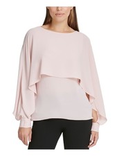 DKNY Womens Pink Long Sleeve Jewel Neck Wear To Work Blouse XS