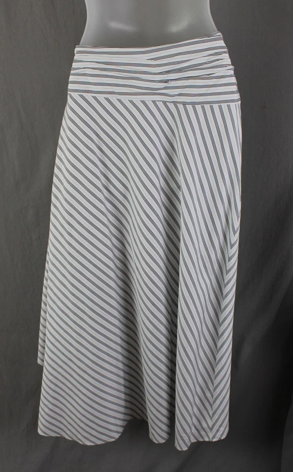 A.L.C. Women's White Black Striped 100% Cotton Faux Wrap Midi Skirt Size 4 - Image 2 of 4