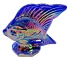 BEAUTIFUL VTG FENTON Blue Iridescent Sunfish Art Glass Figurine W/LABEL 2.75"H