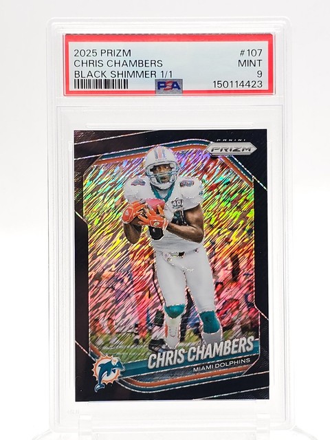 CHRIS CHAMBERS 2025 PANINI PRIZM BLACK SHIMMER 1/1 #107 DOLPHINS PSA 9 Q7473