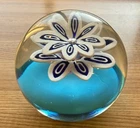 Vintage Murano Millefiore Paperweight Blue & White Flower Sphere 3-1/4 X 3-1/4