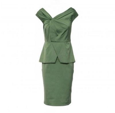 LELA ROSE Sage Green Asymmetrical Knot Bow Peplum Skirt Luxury Designer Dress 8