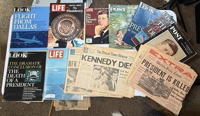 Vintage JFK RFK Assassination Newspapers Magazines Life Look Post Lot