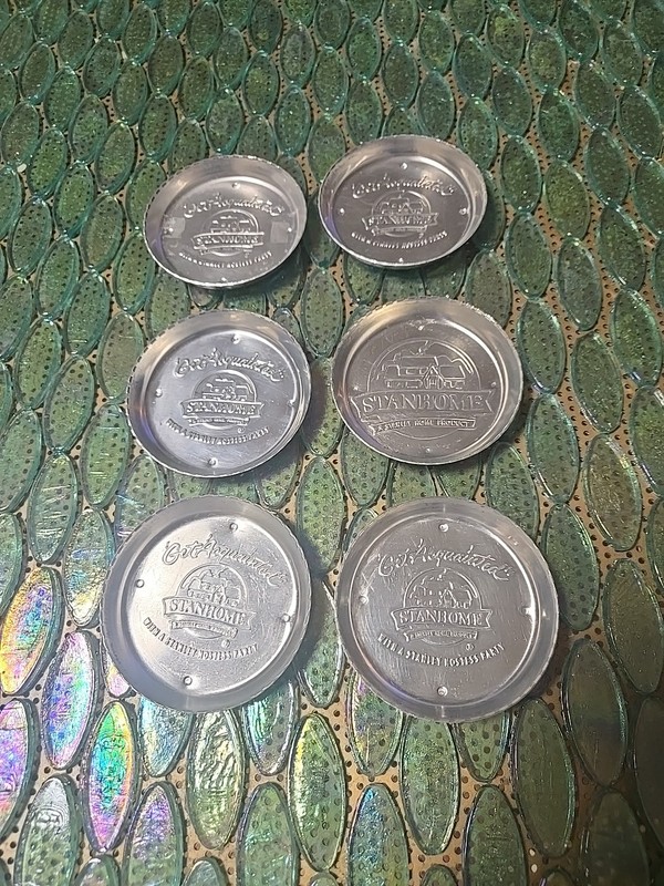 Vintage Stanley Home Products Stanhome Aluminum Advertising Coasters Set of 6