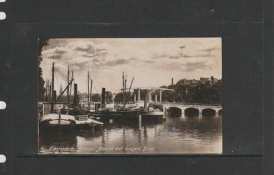 Postkarte-Boote bei Binnen/Inner-Amstel & berühmte dünne Brücke (Magere)-Amsterdam