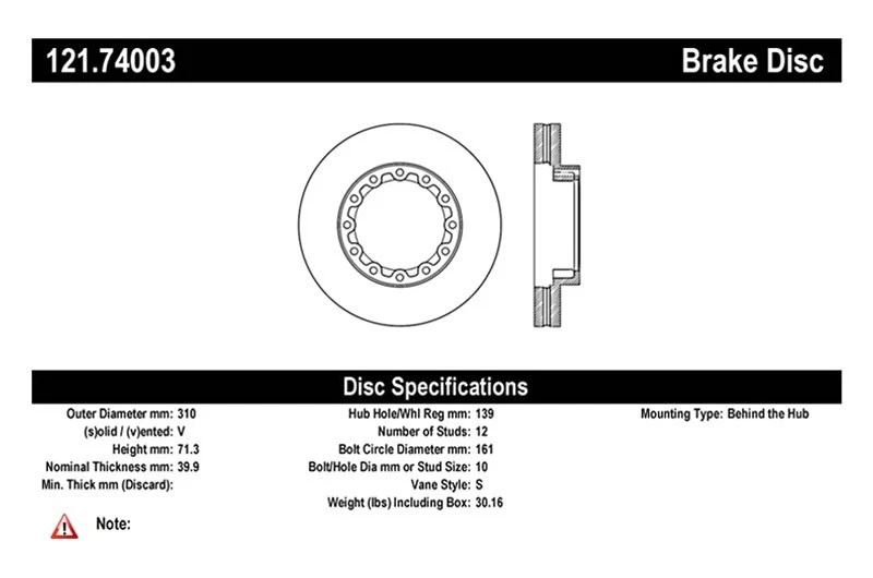 For Mitsubishi Fuso FE180 05-11 C-Tek Standard Plain Vented Rear Brake Rotor Foto 3 de 3