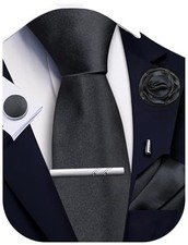 Solid Color Ties for Men Silk Satin Necktie and Pocket Square Charcoal Grey