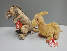 Ty Beanie Baby Toothy & Tooter Dinosaur MWT retired 2002 RARE (A8)