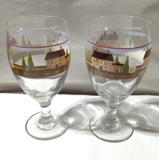 LIBBEY WINE JUICE GLASS GOBLETS SET (4) ENGLISH COUNTRYSIDE COUNTRY VILLAGE FARM