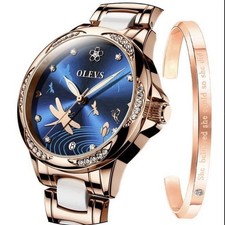 OLEVS women's dragonfly automatic watch with ceramic strap and bracelet