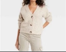 Women's Soft Cozy Cardigan Universal Thread Cropped Chunky Look Sz XS Cream New