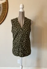 Vintage ESprit Sport 90s Blossom Green Floral Cotton Vest Sleeveless Woman's M