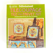 Vintage Craft Master Minature Coupage Tile & Trivet Kit 49506 Hex Birds 1973 NOS
