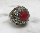 Unisex Carnelian & Abalone Sterling Silver Ring ~ Size 6.5 ~ 10.5g ~ 6-C367